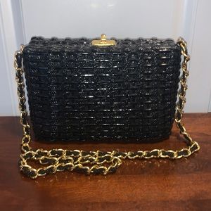 Vintage Designer Garfinckel Crossbody Purse | Rare Black Rattan | Made in Italy